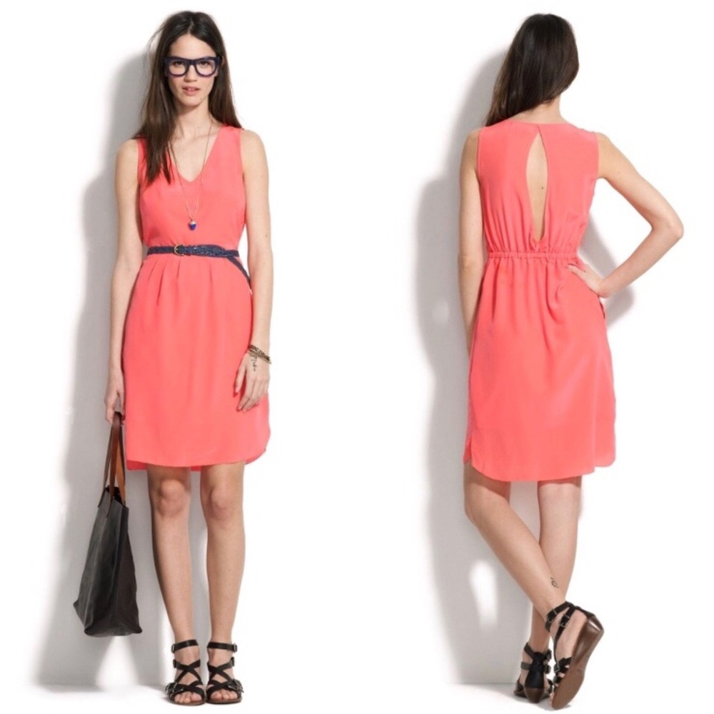 Madewell 100% Silk NEON CORAL Dress